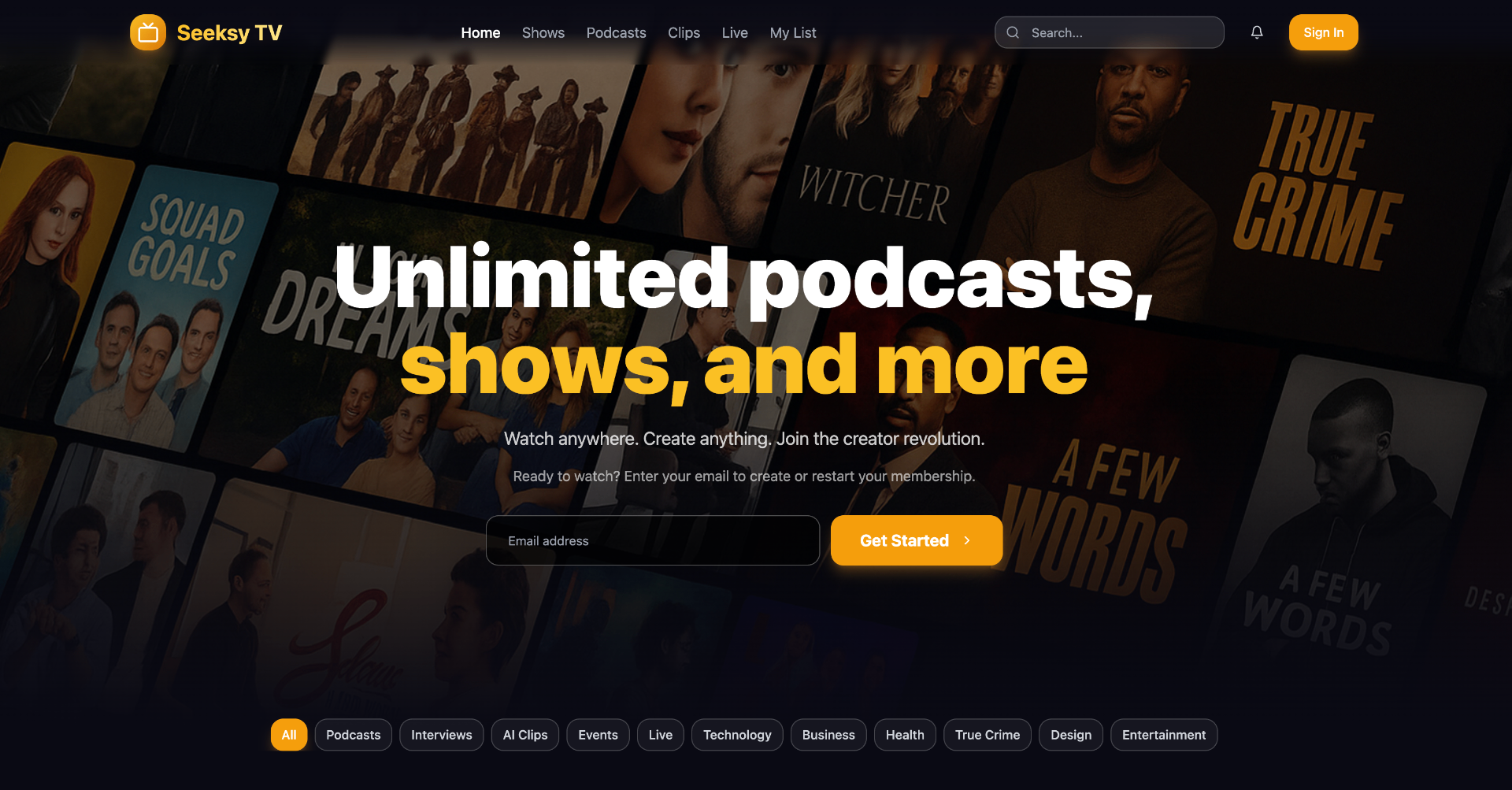 Seeksy TV platform interface